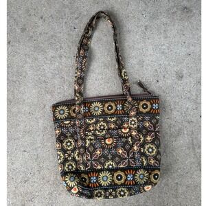 Vera Bradley Java Blue Quilted Cotton Tote Bag Floral Brown Teal 3740